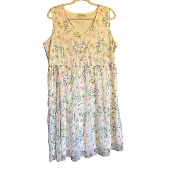 Charlie Paige Shimmer Boho Tank Dress-Wild Flowers-Size Large - Picture 5 of 16